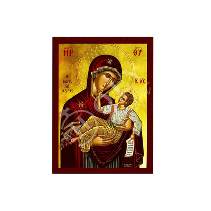 Virgin Mary icon Panagia of Tinos, Handmade Greek Orthodox Icon, Mother of God Byzantine art, Theotokos Megalochari wall hanging wood plaque - TheHolyArt