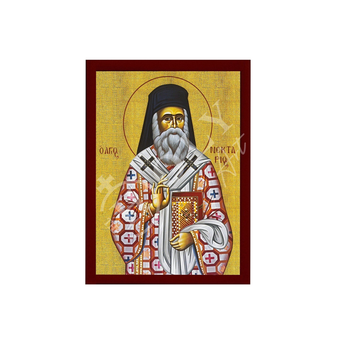 Saint Nectarios icon, Handmade Greek Orthodox icon of St Nektarios, Byzantine art wall hanging on wood plaque icon, religious decor TheHolyArt