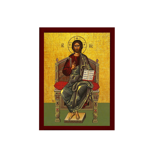 Jesus Christ icon Enthroned, Handmade Greek Orthodox icon of our Lord, Byzantine art wall hanging on wood plaque, religious icon home decor TheHolyArt