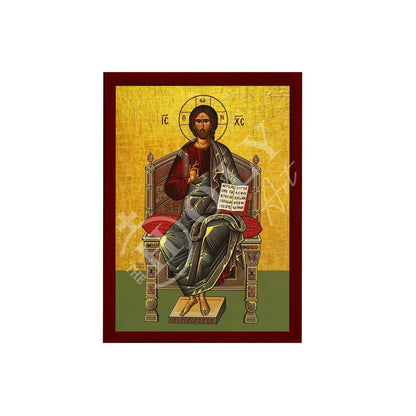 Jesus Christ icon Enthroned, Handmade Greek Orthodox icon of our Lord, Byzantine art wall hanging on wood plaque, religious icon home decor - TheHolyArt