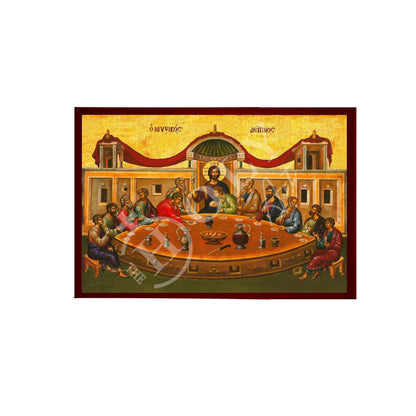 The Last Supper icon, Holy Communion Handmade Greek Orthodox icon, Byzantine art wall hanging on wood plaque, religious home decor - TheHolyArt