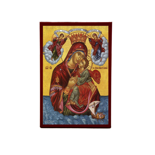 Virgin Mary icon Panagia of Sea Thalassini, Handmade Greek Orthodox Icon, Mother of God Byzantine art, Theotokos wall hanging wood plaque TheHolyArt