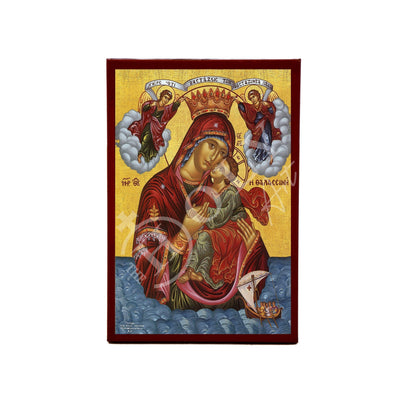 Virgin Mary icon Panagia of Sea Thalassini, Handmade Greek Orthodox Icon, Mother of God Byzantine art, Theotokos wall hanging wood plaque - TheHolyArt
