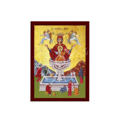 Virgin Mary icon Panagia Life Giving Spring, Handmade Greek Orthodox Icon, Mother of God Byzantine art, Theotokos wall hanging wood plaque - TheHolyArt