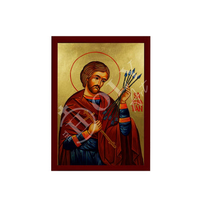 Saint Sebastian icon, Handmade Greek Orthodox Catholic icon of St Sebastian, Byzantine Christian art wall hanging wood plaque religious gift - TheHolyArt