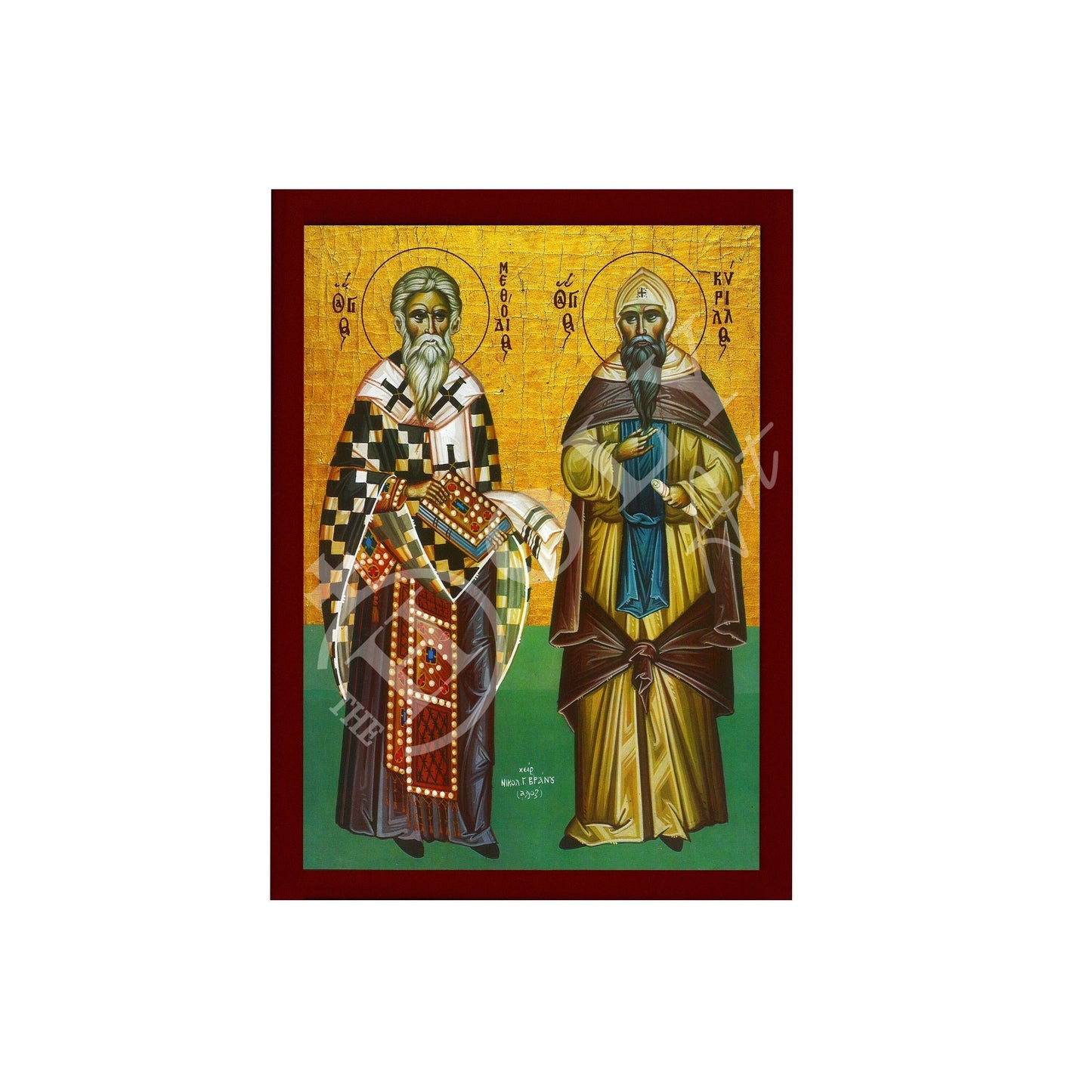 Saints Cyril and Methodius icon, Handmade Greek Orthodox icon of the Theologians, Byzantine art wall hanging wood plaque, religious decor TheHolyArt