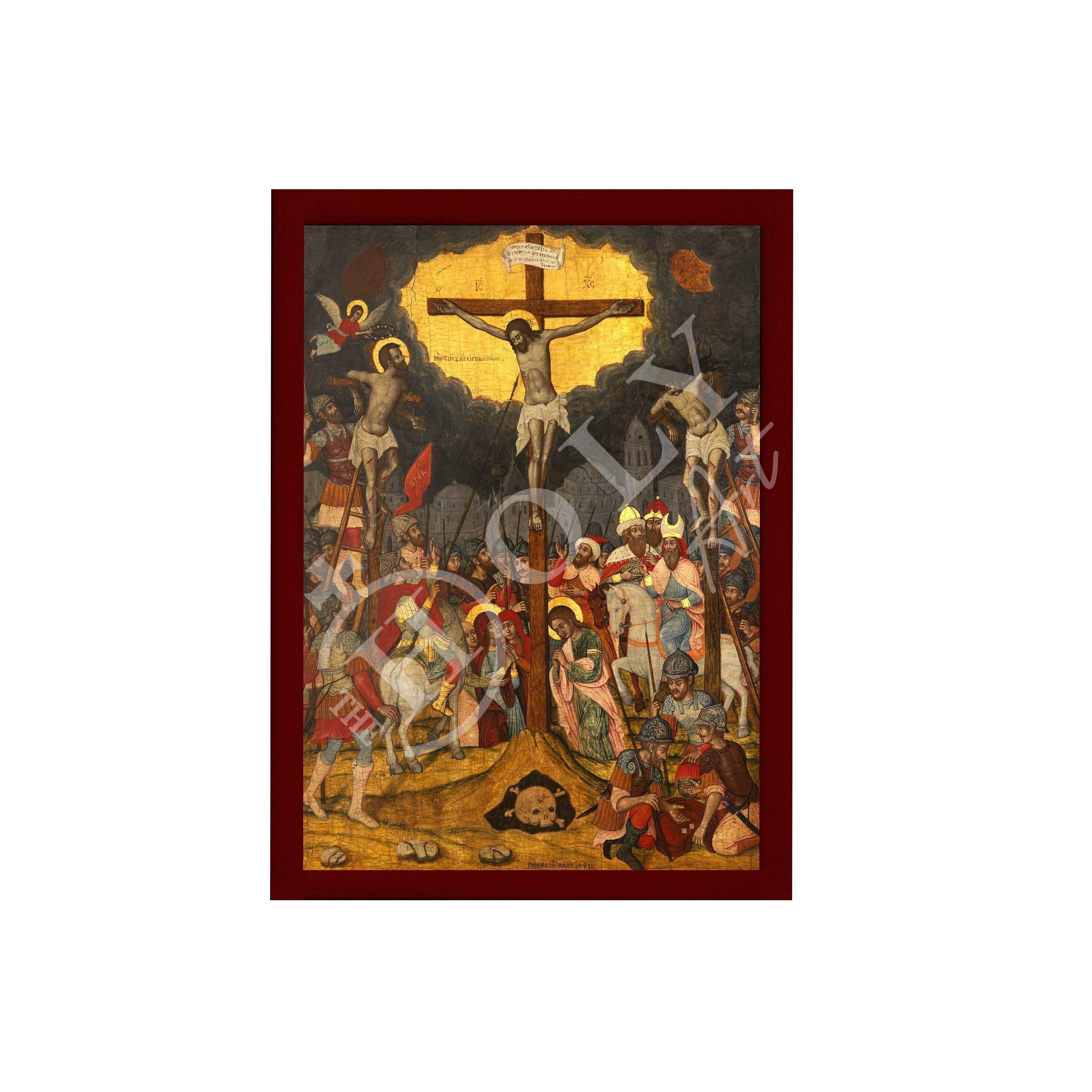 The Crucifixion icon, Jesus Christ Holy Cross Handmade Greek Orthodox icon, Byzantine art wall hanging wood plaque icon, religious gift | Buy Religious icons from TheHolyArt