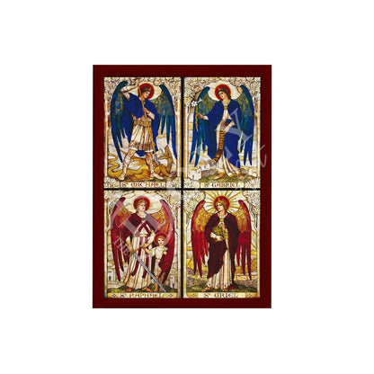 The Four Archangels icon, Handmade Greek wood plaque icon of Archangel Michael Archangel Gabriel Archangel Raphael Archangel Uriel - TheHolyArt