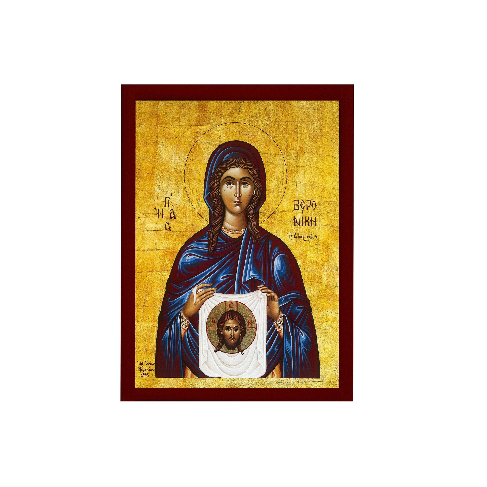 Saint Veronica icon, Handmade Greek Orthodox icon of St Veronika, Byzantine art wall hanging wood plaque of St Berenice, religious decor TheHolyArt