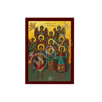 Synaxis of the Archangels icon, Handmade Greek Orthodox Icon of the Gathering of the Archangels, Byzantine art wall hanging wood plaque - TheHolyArt