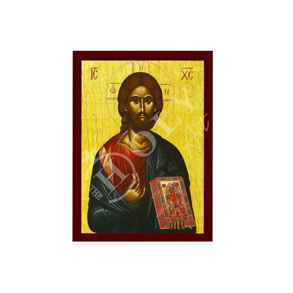 Jesus Christ icon, Handmade Greek Orthodox icon of our Lord, Byzantine art wall hanging on wood plaque, religious home decor - TheHolyArt