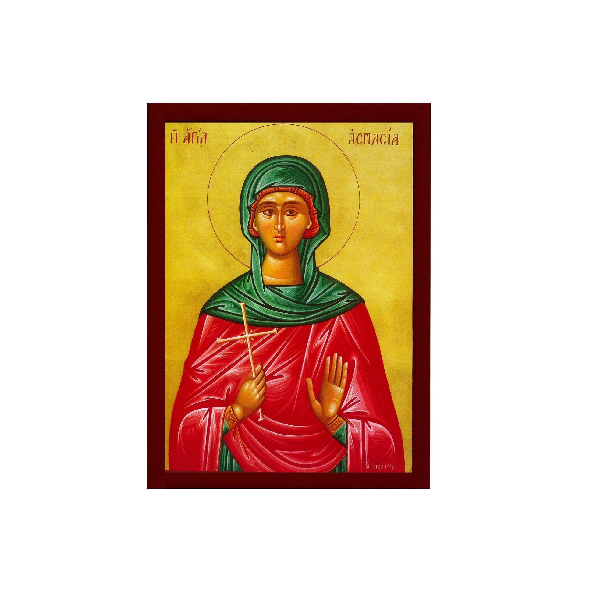Saint Aspasia icon, Handmade Greek Orthodox icon of St Aspasia, Byzantine art wall hanging wood plaque, religious gift TheHolyArt