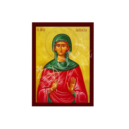 Saint Aspasia icon, Handmade Greek Orthodox icon of St Aspasia, Byzantine art wall hanging wood plaque, religious gift - TheHolyArt