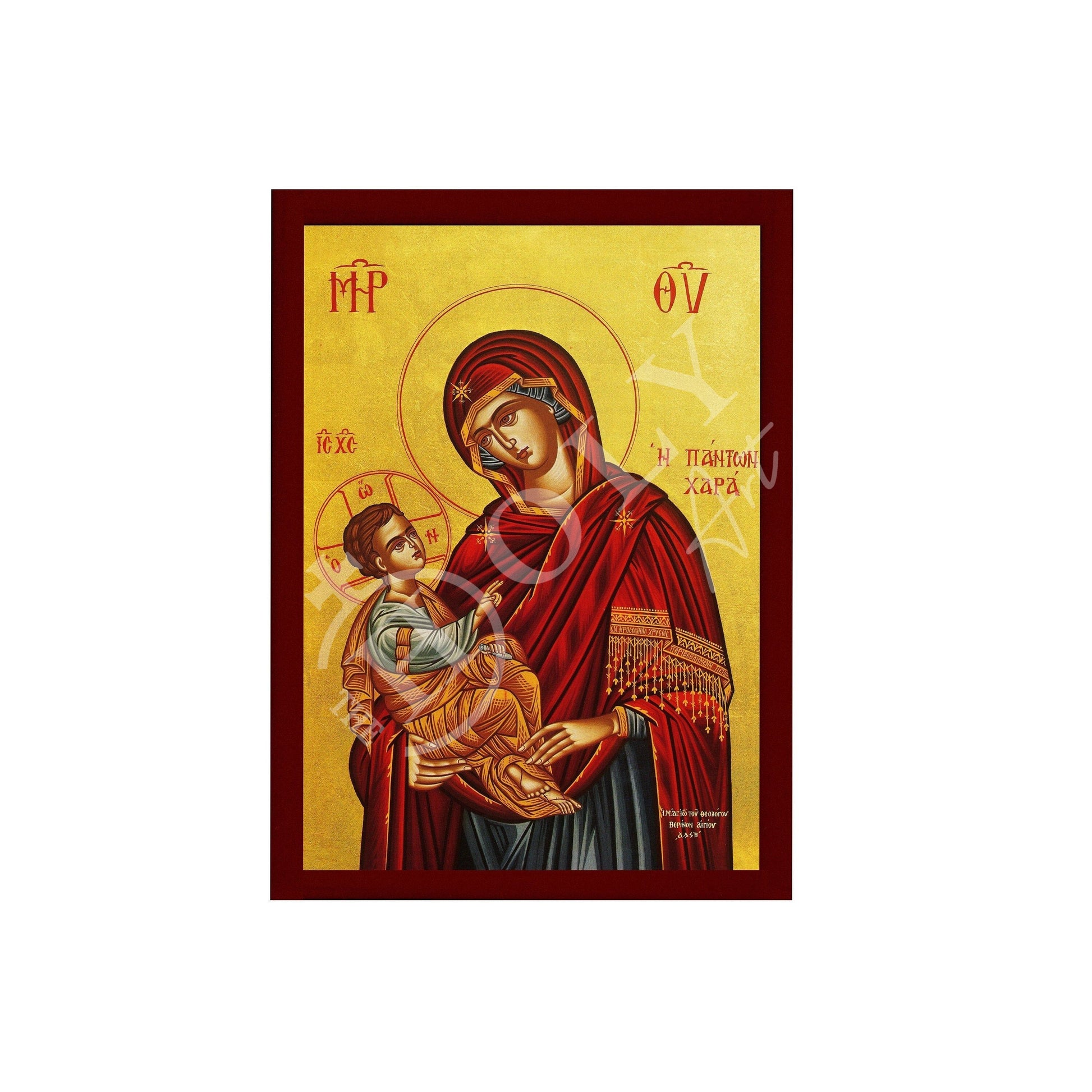 Virgin Mary icon Panagia Panton Chara, Handmade Greek Orthodox Icon, Mother of God Byzantine art, Theotokos wall hanging wood plaque icon TheHolyArt