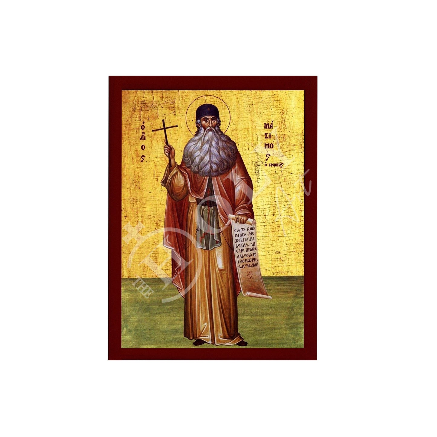 Saint Maximus icon, Handmade Greek Orthodox icon of St Maximus the Greek, Byzantine art wall hanging icon on wood plaque TheHolyArt