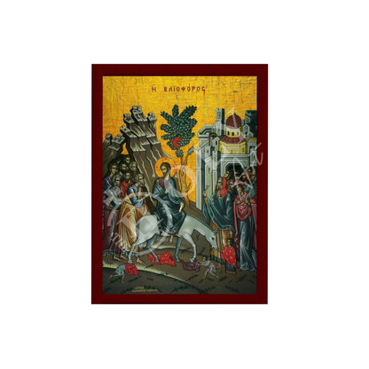 Palm Sunday Jesus Christ icon, Handmade Greek Orthodox icon of Jesus Christ Triumphal Entry, Byzantine art wall hanging on wood plaque icon - TheHolyArt
