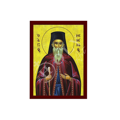 Saint Menelaus icon, Handmade Greek Orthodox icon St Menelaus, Byzantine art wall hanging on wood plaque icon, religious decor - TheHolyArt