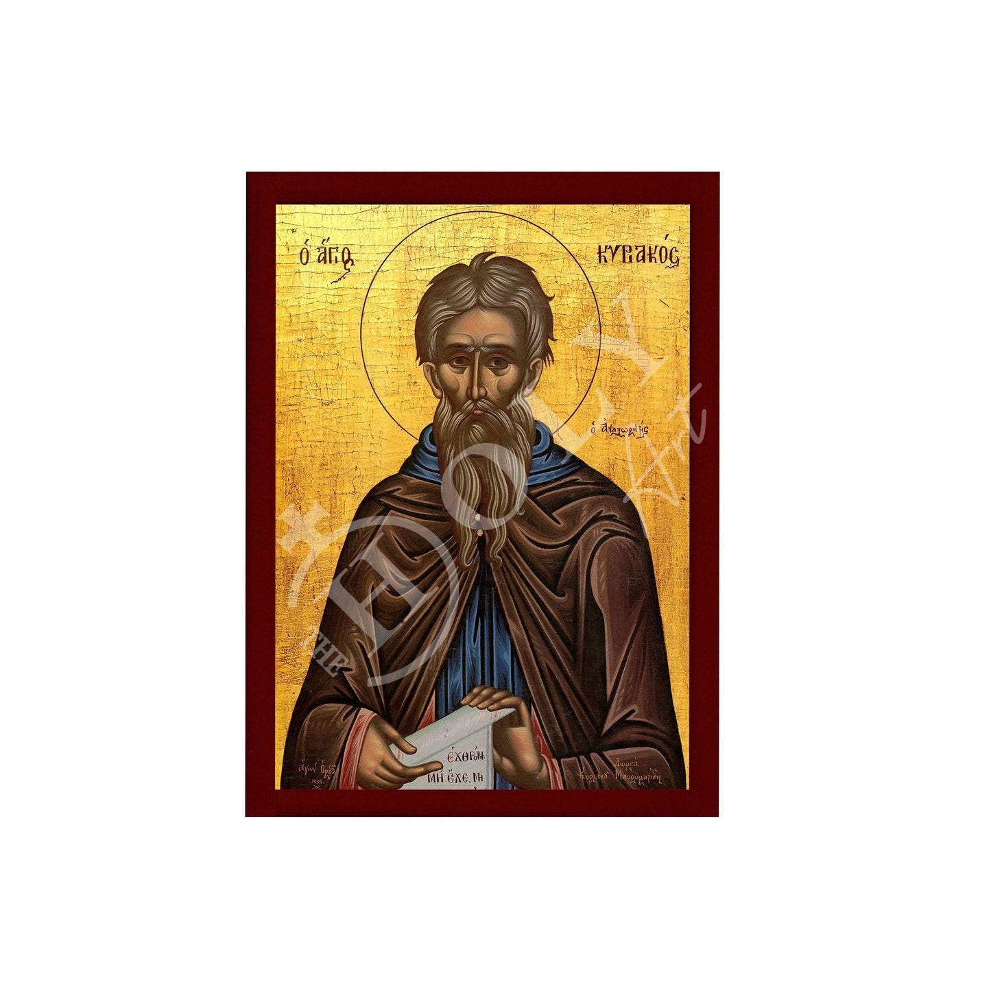 Saint Cyriacus icon, Handmade Greek Orthodox icon St Cyrciacus Anchorite, Byzantine art wall hanging on wood plaque icon, religious decor TheHolyArt