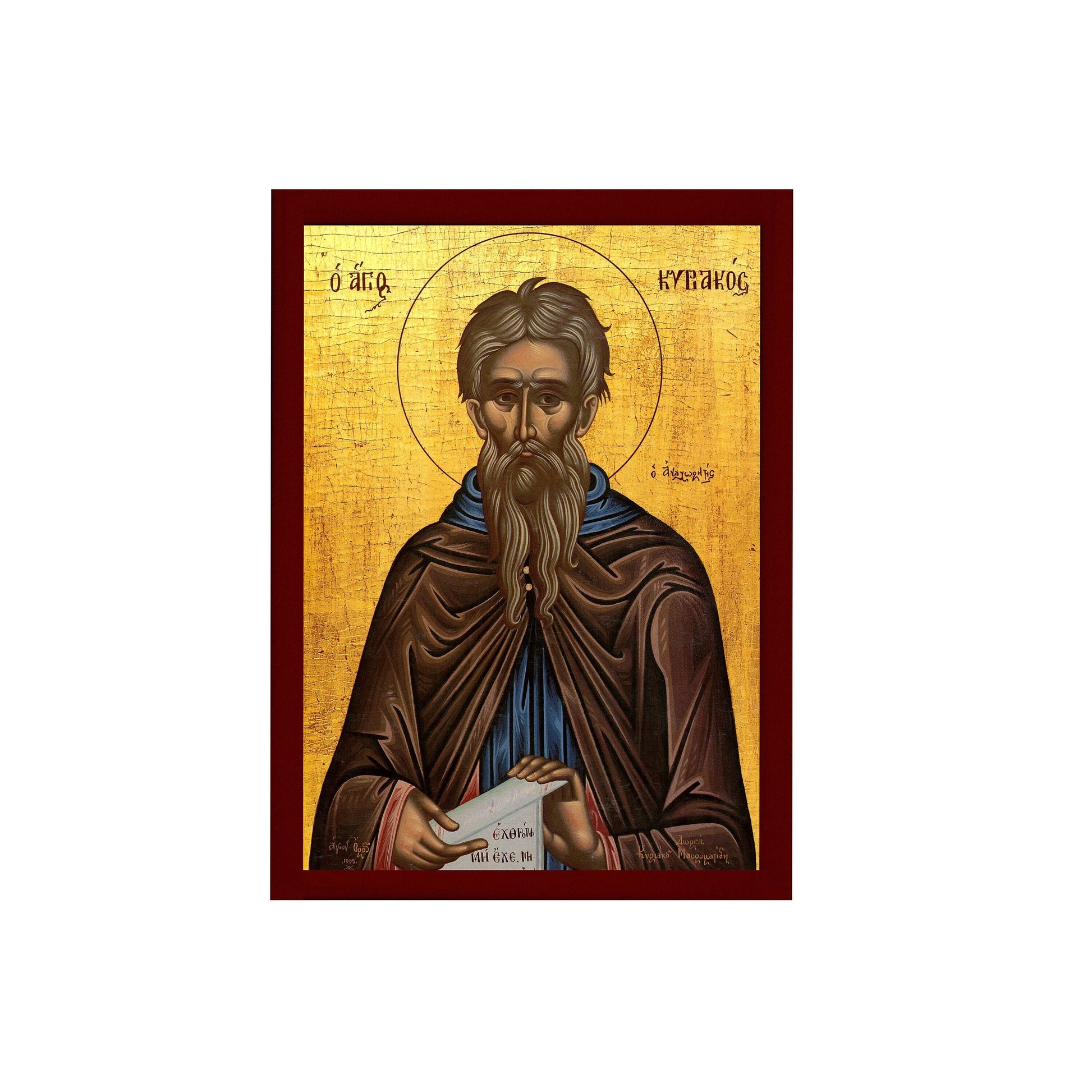 Saint Cyriacus icon, Handmade Greek Orthodox icon St Cyrciacus Anchorite, Byzantine art wall hanging on wood plaque icon, religious decor TheHolyArt