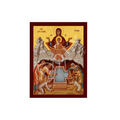Virgin Mary icon Panagia Life Giving Spring, Handmade Greek Orthodox Icon, Mother of God Byzantine art, Theotokos wall hanging wood plaque - TheHolyArt