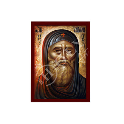 Saint Anthony icon, Handmade Greek Orthodox icon of Saint Antonius, Byzantine art wall hanging wood plaque icon, religious decor - TheHolyArt