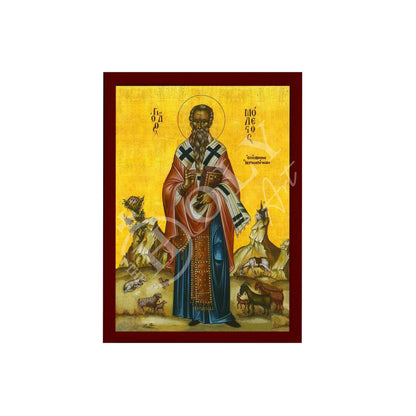 Saint Modestus icon, Handmade Greek Orthodox icon St Modestus of Jerusalem, Byzantine art wall hanging on wood plaque icon, religious decor - TheHolyArt