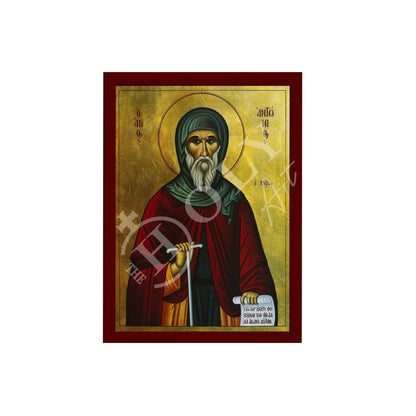 Saint Anthony icon, Handmade Greek Orthodox icon of Saint Antonius, Byzantine art wall hanging wood plaque icon, religious decor - TheHolyArt