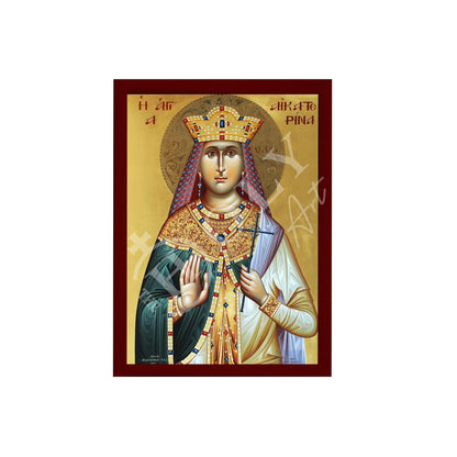 Saint Catherine icon, Handmade Greek Orthodox icon of St Katherine, Byzantine art wall hanging icon wood plaque, religious gift - TheHolyArt