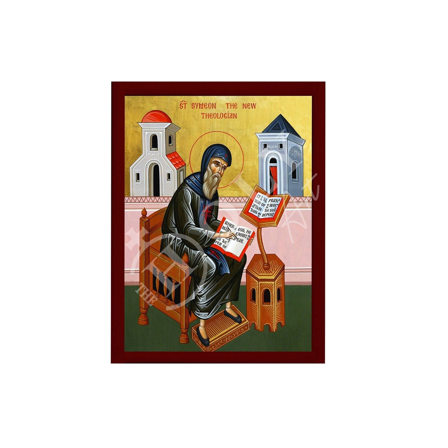 Saint Symeon The Theologian icon, Handmade Greek Orthodox icon St Simeon, Byzantine art wall hanging on wood plaque icon, religious decor TheHolyArt