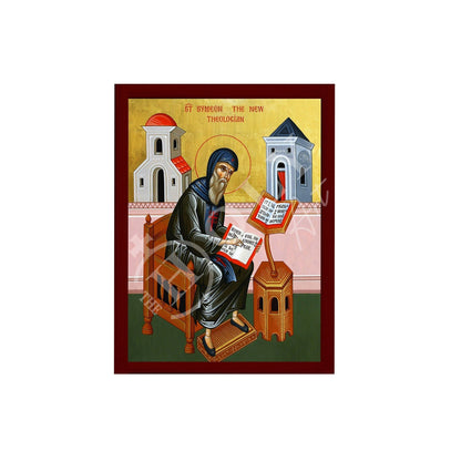 Saint Symeon The Theologian icon, Handmade Greek Orthodox icon St Simeon, Byzantine art wall hanging on wood plaque icon, religious decor - TheHolyArt