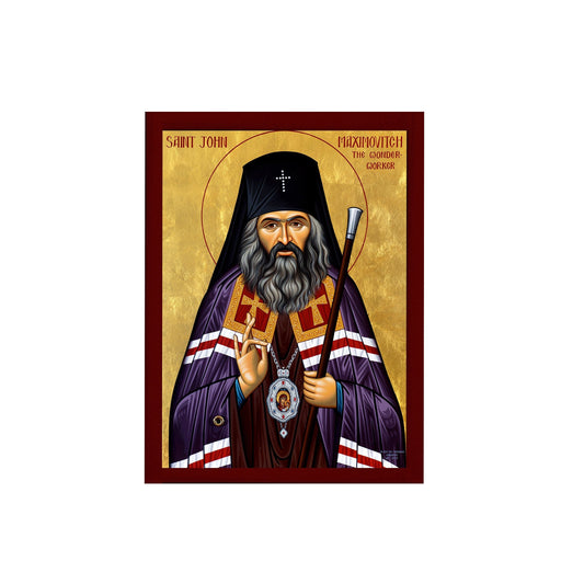 Saint John Maximovitch icon, Handmade Greek Orthodox icon St John the Wonderworker, Byzantine art wall hanging wood plaque, religious gift TheHolyArt
