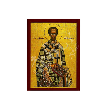 Saint John icon, Handmade Greek Orthodox icon of St John Chrysostom, Byzantine art wall hanging icon on wood plaque, religious decor - TheHolyArt