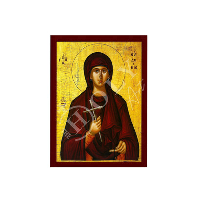 Saint Eudokia icon, Handmade Greek Orthodox icon of St Evdokia of Heliopolis, Byzantine art wall hanging icon wood plaque, religious decor - TheHolyArt