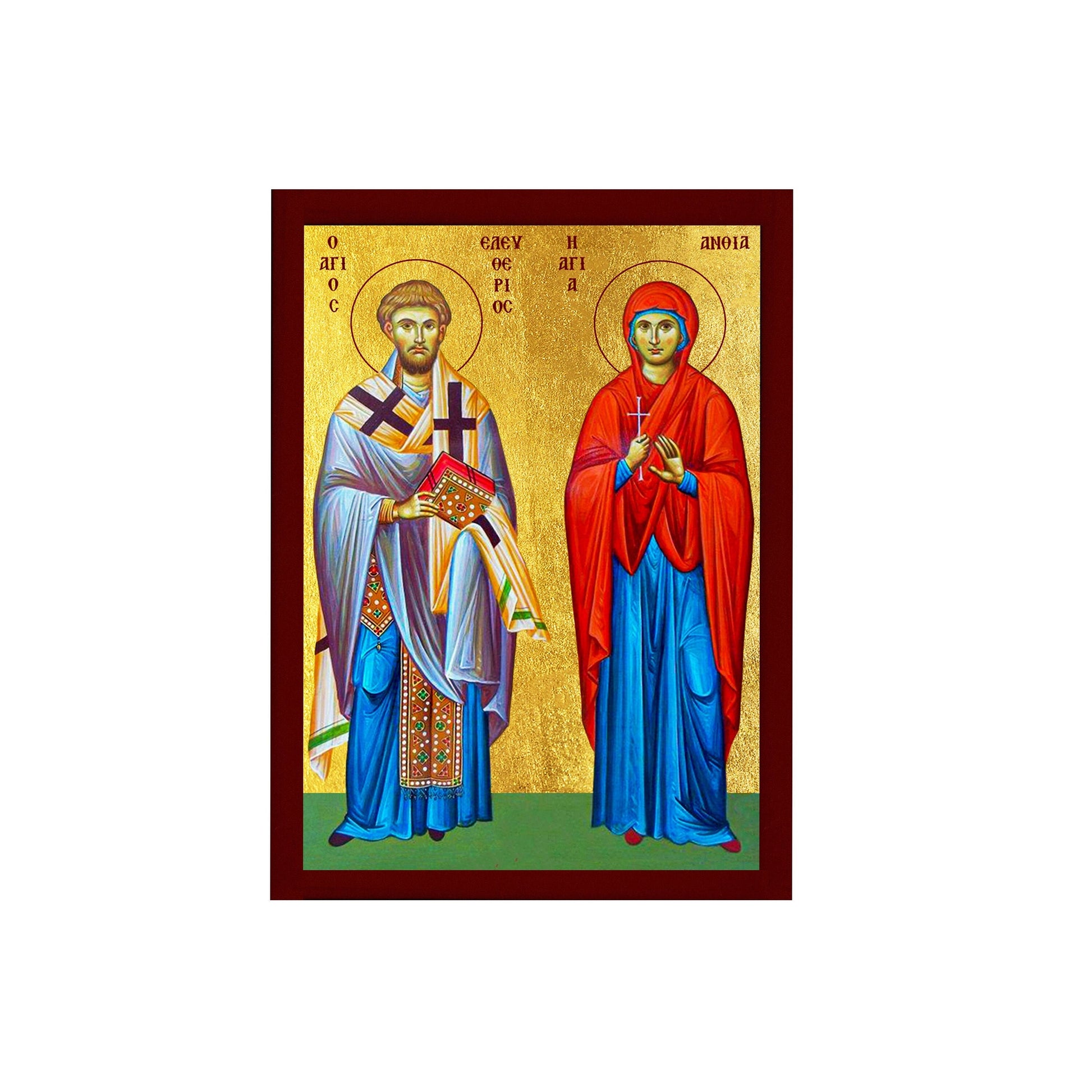 Saint Eleutherius and Anthia icon, Handmade Greek Orthodox icon, Byzantine art wall hanging icon wood plaque, religious decor TheHolyArt