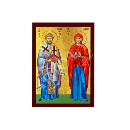 Saint Eleutherius and Anthia icon, Handmade Greek Orthodox icon, Byzantine art wall hanging icon wood plaque, religious decor - TheHolyArt