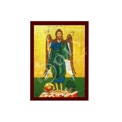 Saint John icon, Handmade Greek Orthodox icon of St John Baptist, Byzantine art wall hanging of the Forerunner wood plaque, religious decor - TheHolyArt