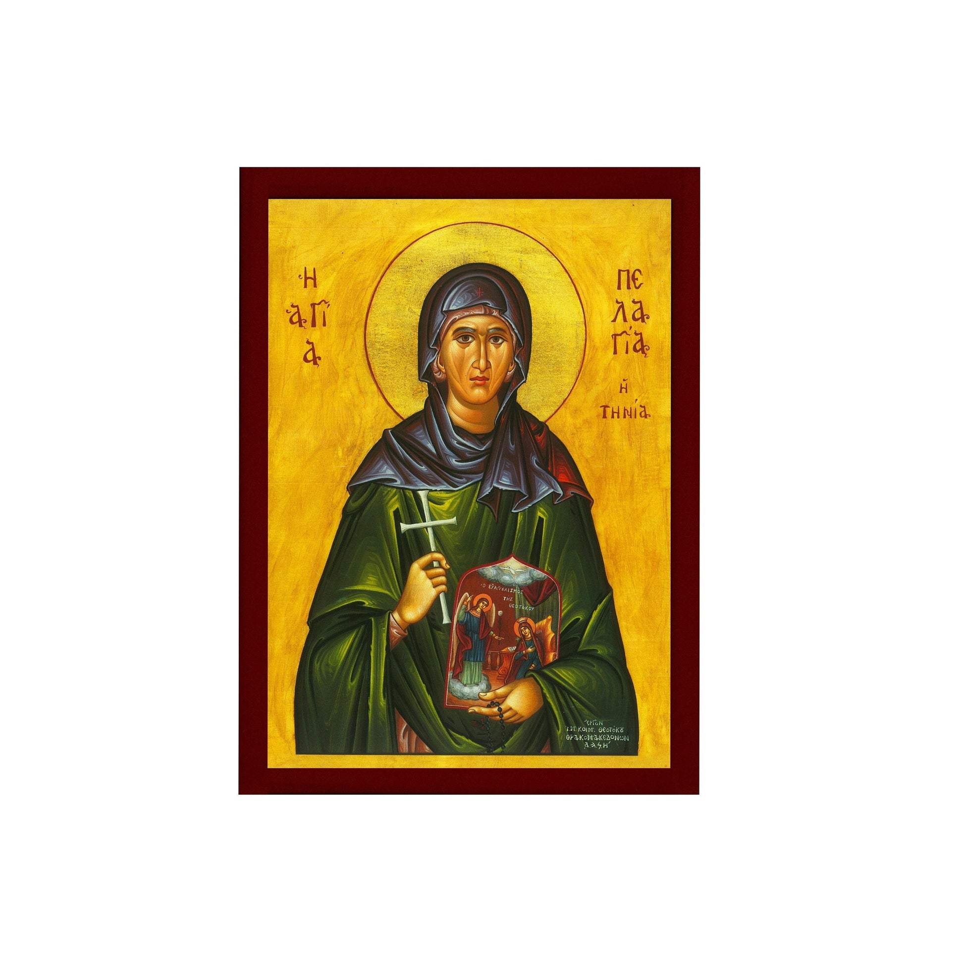 Saint Pelagia icon, Handmade Greek Orthodox icon of St Pelagia of Tinos, Byzantine art wall hanging wood plaque, religious gift TheHolyArt