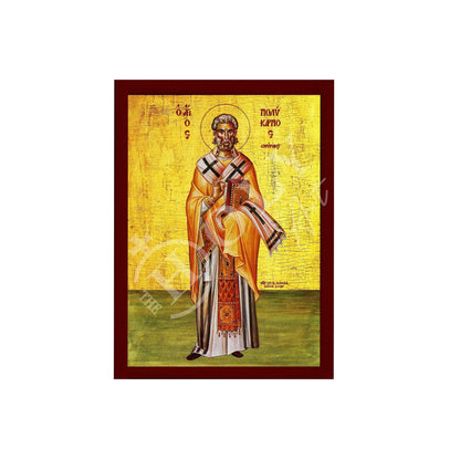 Saint Polycarp icon, Handmade Greek Orthodox icon of St Polycarpos of Smyrna, Byzantine art wall hanging wood plaque, religious gift - TheHolyArt