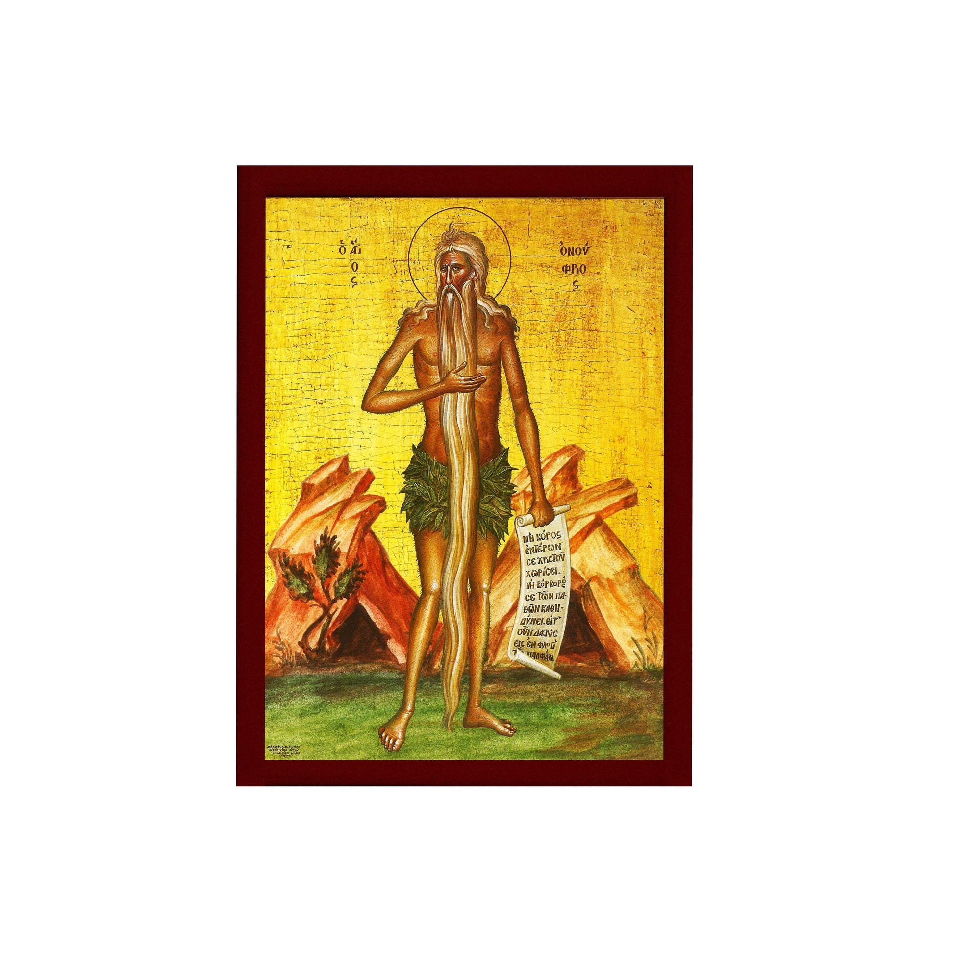 Saint Onuphrius icon, Handmade Greek Orthodox icon of St Onuphrios of Egypt, Byzantine art wall hanging wood plaque, religious gift TheHolyArt