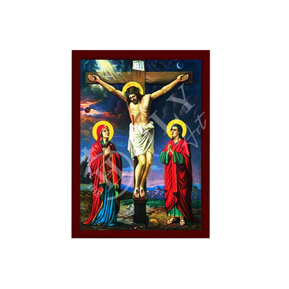 The Crucifixion icon, Jesus Christ Holy Cross Handmade Greek Orthodox icon, Byzantine art wall hanging wood plaque icon, religious gift - TheHolyArt