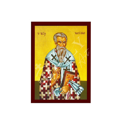 Saint Antipas icon, Handmade Greek Orthodox icon St Antipas of Pergamum, Byzantine art wall hanging on wood plaque icon, religious decor - TheHolyArt