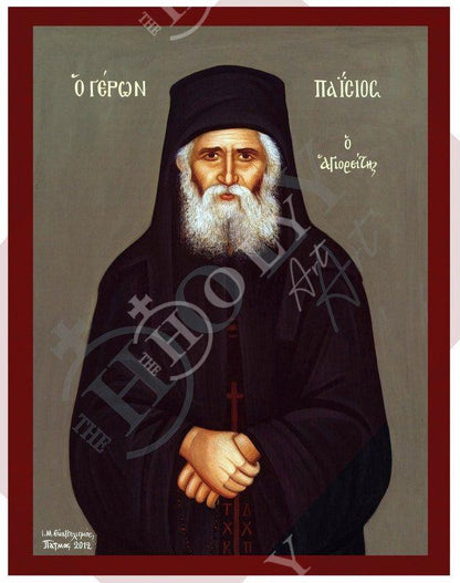 Saint Paisios of Mount Athos icon, Handmade Greek Orthodox icon St Paisios, Byzantine art wall hanging on wood plaque, religious home decor - TheHolyArt