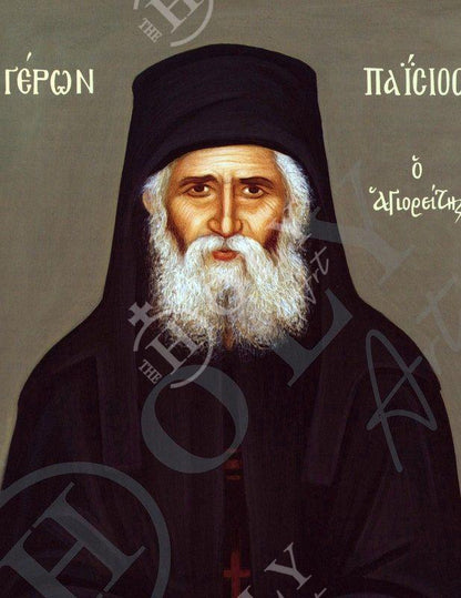 Saint Paisios of Mount Athos icon, Handmade Greek Orthodox icon St Paisios, Byzantine art wall hanging on wood plaque, religious home decor - TheHolyArt