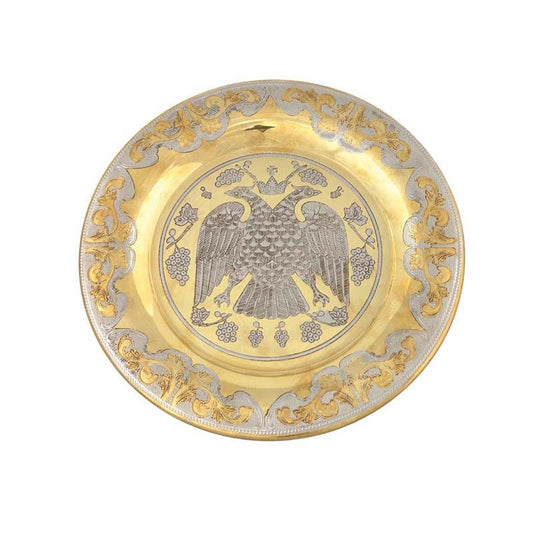 Byzantine Eagle Christian Prosphora Disc Plate, Handmade Greek Brass Nickel Orthodox Altar Church Disk plate religious decor TheHolyArt