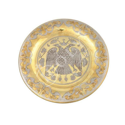 Byzantine Eagle Christian Prosphora Disc Plate, Handmade Greek Brass Nickel Orthodox Altar Church Disk plate religious decor - TheHolyArt