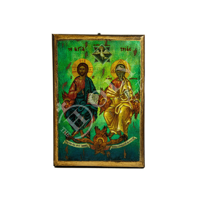 The Holy Trinity icon, Handmade Greek Orthodox icon God Jesus Christ Holy Spirit Byzantine art wall hanging on canvas wood plaque 30x20cm - TheHolyArt