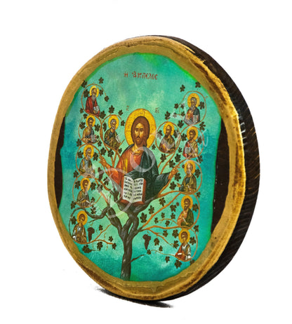 Jesus Christ icon with Apostles, Ampelos True Vine handmade Greek Orthodox icon, Byzantine art wall hanging on wood plaque, religious decor - TheHolyArt