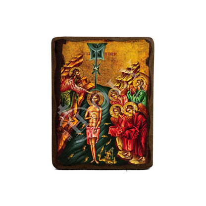 The Baptism of Jesus Christ icon, Jesus Christ Baptized handmade Greek Orthodox Icon, Byzantine art wall hanging wood plaque, religious gift - TheHolyArt