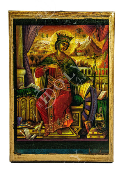 Saint Catherine icon, Handmade Greek Orthodox icon canvas of St Katherine of Sinai, Byzantine art wall hanging icon plaque, religious decor - TheHolyArt