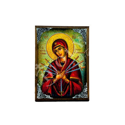 Our Lady of Sorrows icon, Virgin Mary icon Seven 7 swords, Handmade Greek Orthodox Icon, Mother of God Byzantine art wall hanging plaque - TheHolyArt